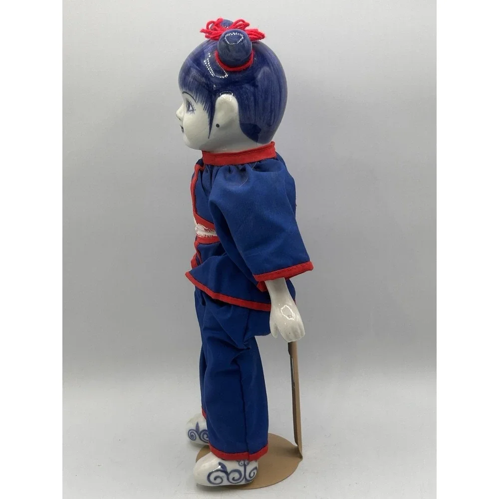 Oriental Porcelain Blue White Red Delft Blue Doll 12